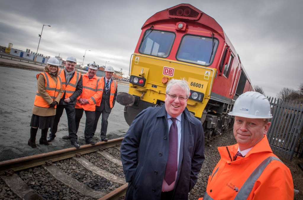 Front: Patrick McLoughlin and Matthew Hunt. Back: Janet Jphnson, deputy c/exec of Sunderland City Council; Cllr Mel Speding; Lee Bayliss from DB Schenker Rail UK; and Mark Tarry from Network Rail.