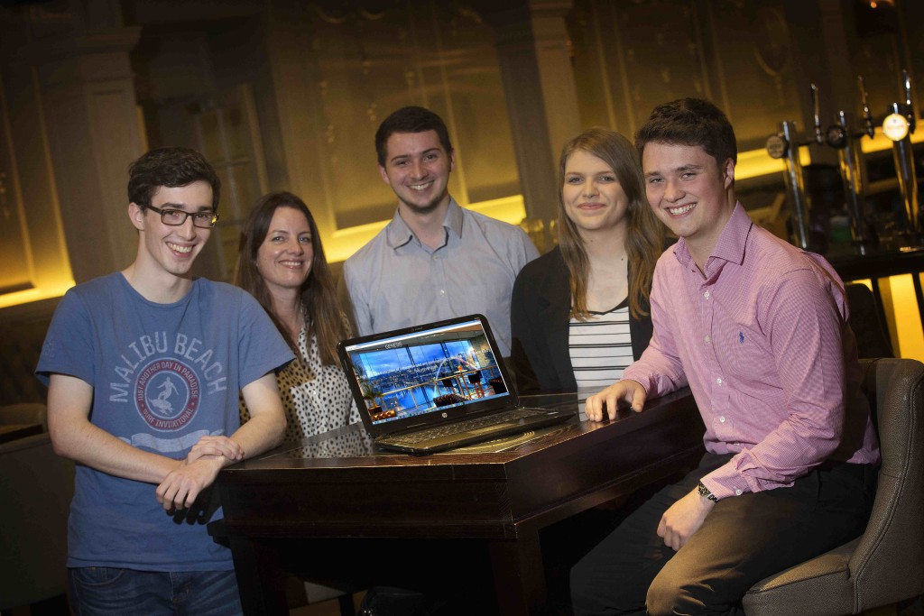 Ben O’Donovan, vice-president of Entrepreneurs Durham at Durham University; Lizzie Dixon, enterprise coordinator at Teesside Launchpad; Edd Dutton, president of Northumbria University’s NUOVO; Laura Pritchard, president of University of Sunderland’s Enterprise Society; with Noah Knapton, president of Newcastle University’s Entrepreneurs Society.