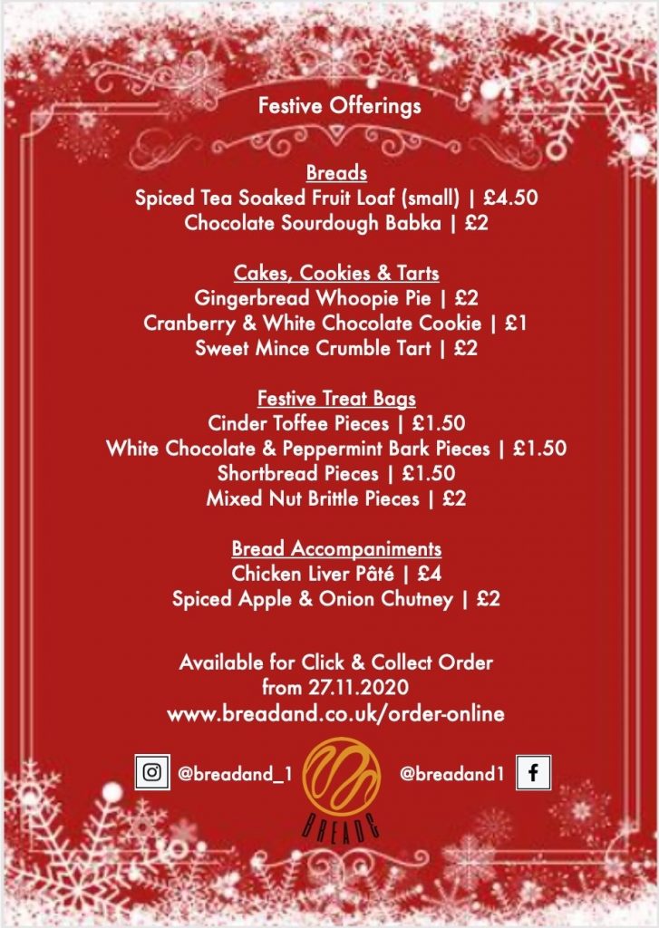 Christmas menu for Bread& Bakery