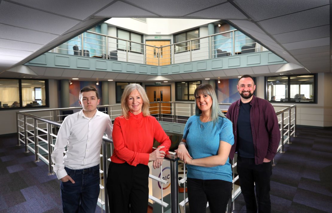 L-R Blueocto apprentice Ben Carson, Carolyn McGregor of NEL Fund Managers, and Caroline Hagan and Daniel Dixon of Blueocto